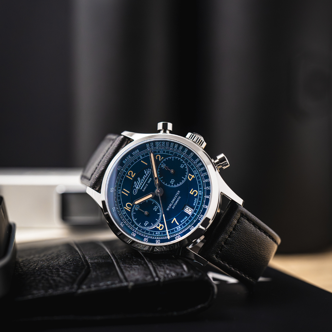 Atlantic Worldmaster Bicompax Blau mit Lederarmband - 52852.41.53-chronolounge