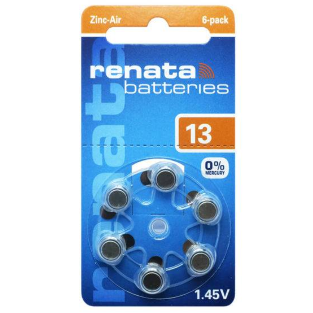 Renata ZA13 Hörgerätebatterien Knopfzelle Zinc Air (6er Pack)-chronolounge