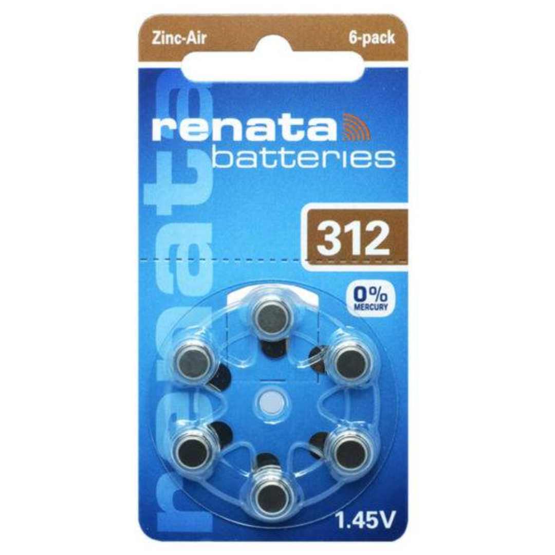 Renata ZA312 Hörgerätebatterien Knopfzelle Zinc Air (6er Pack)-chronolounge