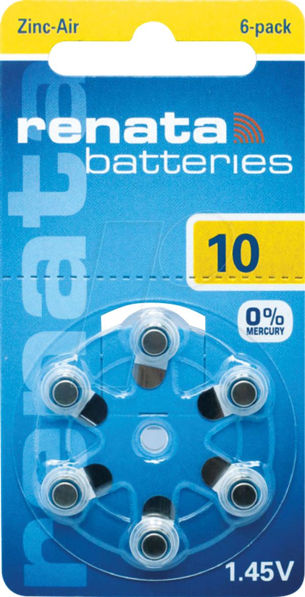 Renata ZA10 Hörgerätebatterien Knopfzelle Zinc Air (6er Pack)